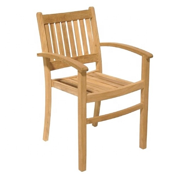 Teak Wood Patio Garden Stackable Chair Indonesia Outdoor Furniture Teak Wood Solid Wood Stacking Armchair European G