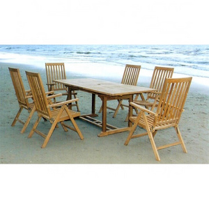 modern hotel outdoor furniture garden furniture set Teak wood Garden Set 6 Beach Folding Chair and Rectangular  Extension Tables