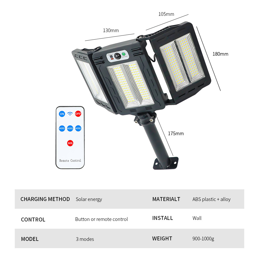 QianYu New Design All-in-one wall outdoor lamp motion sensor waterproof remote control 3 sides foldable solar street light