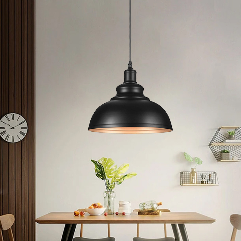 Industrial E26 E27 Chandeliers Single Hanging Lamp Retro Lacquered Iron Dome Pendant Lamps Home Decor LED Pendant Light