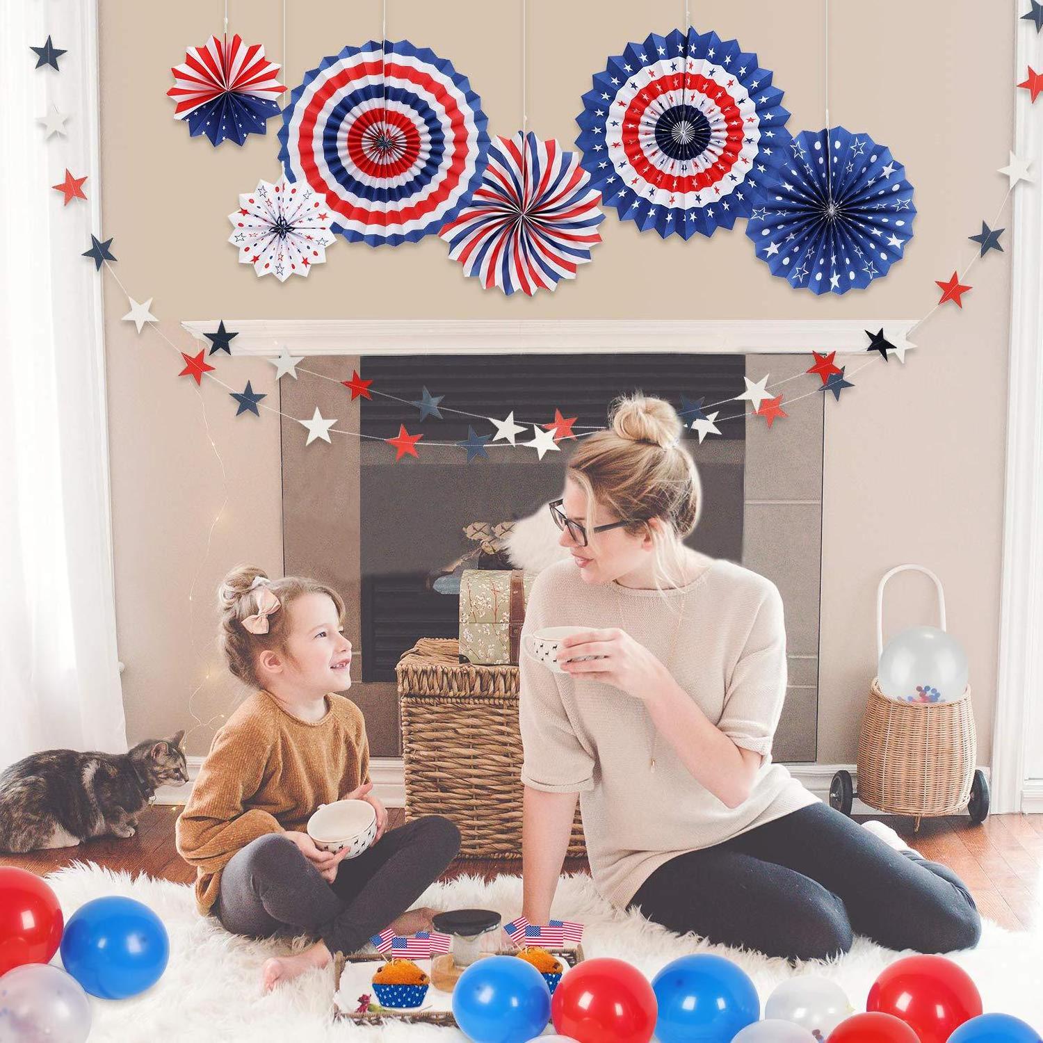 USA Independence Day party decorations set Paper flower fan star garland Fourth of July wall decoration for  the National Day