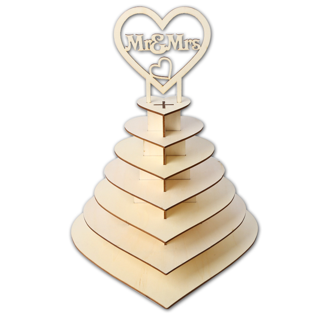 Wedding party decorations diy wood 7 layer wooden cake stand 3D heart shape Chocolate display stand for wedding decorations