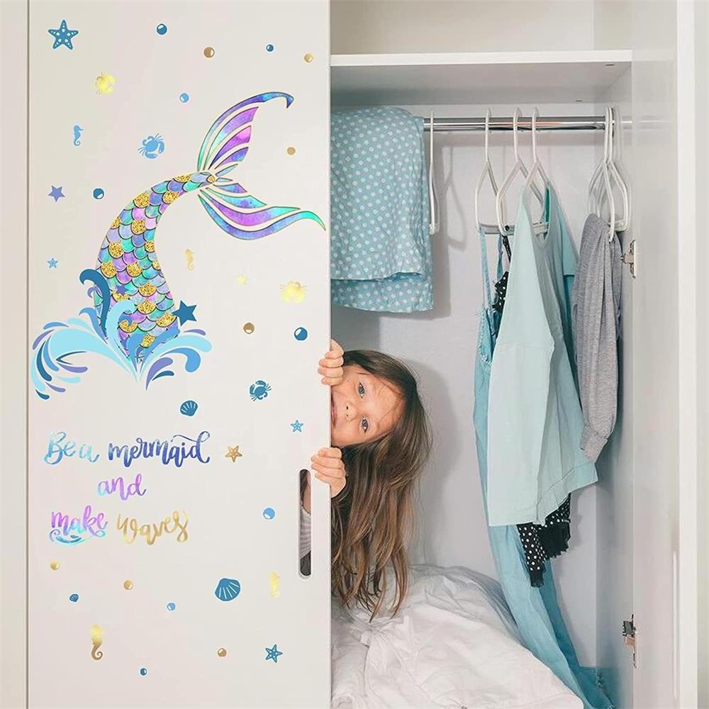 Lovely Mermaid Princess Series Wall Stickers For Kids Room Children Bedroom Wall Decals Girl Cute Mermaid Poster Mural