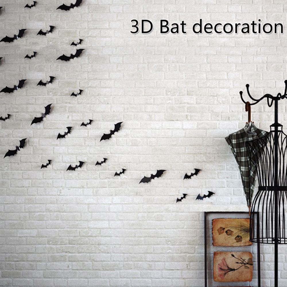 Halloween decorations stickers 3D bat and spider Bar KTV haunted house decorative 12pcs/set PVC wall stickers