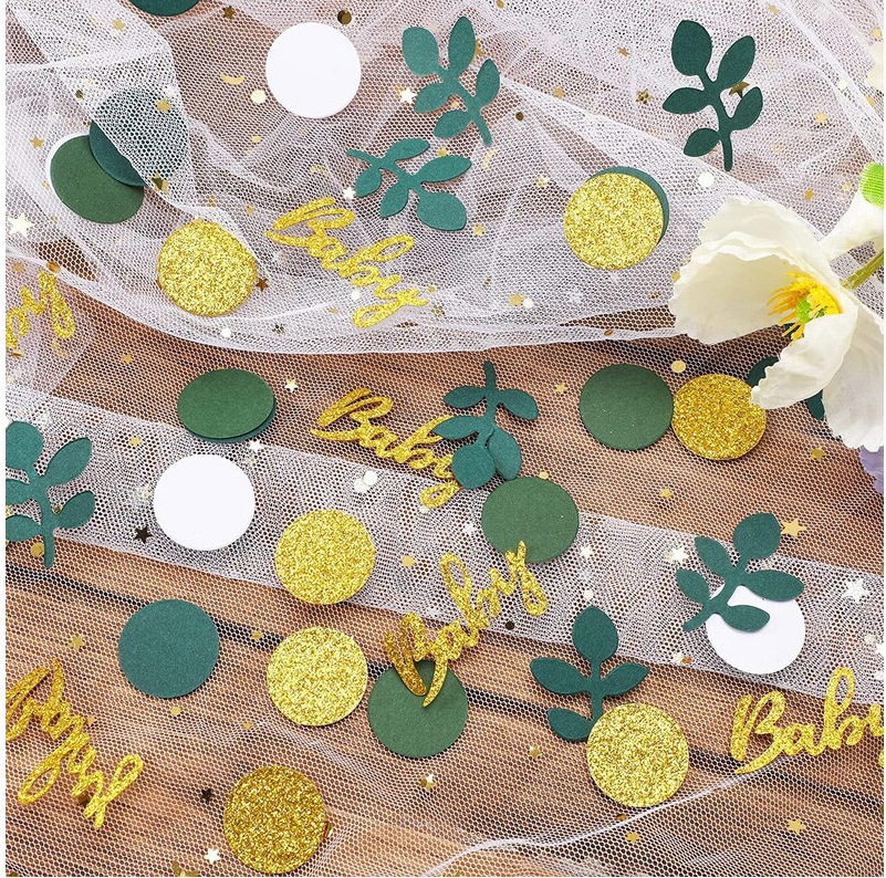 CIVI Golden Glitter Print Eucalyptus Confetti Greenery Baby Shower Scatter Confetti Decoration Nature Theme Party Wedding Decor