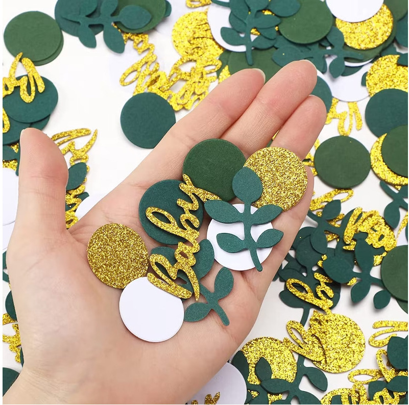 CIVI Golden Glitter Print Eucalyptus Confetti Greenery Baby Shower Scatter Confetti Decoration Nature Theme Party Wedding Decor