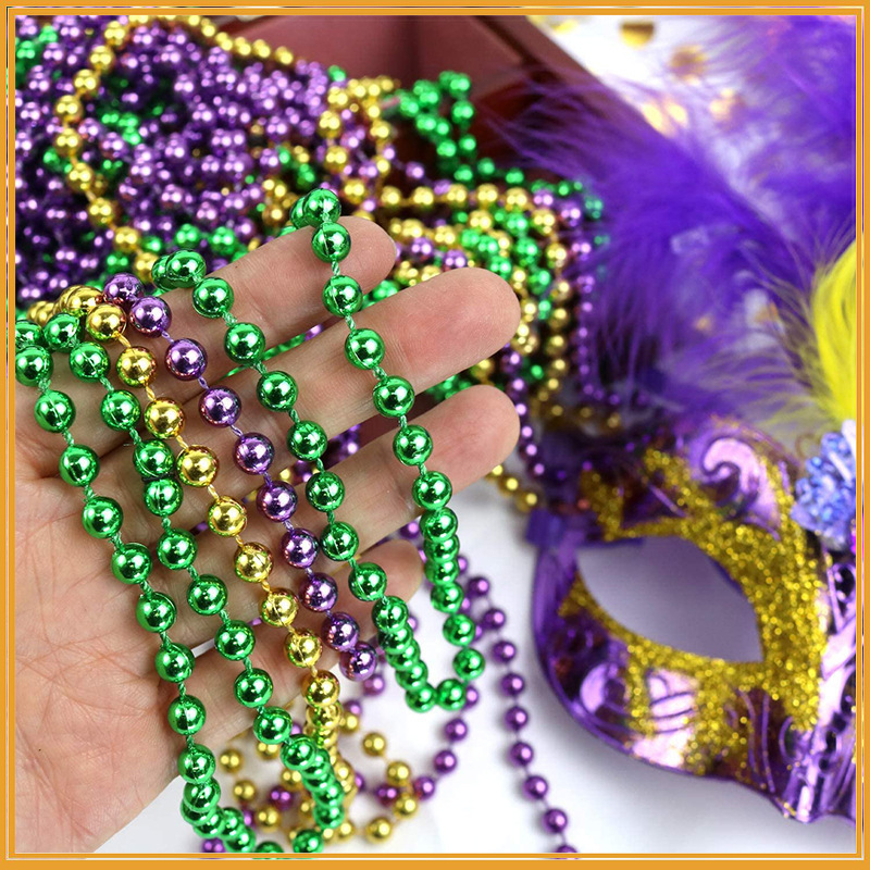 CIVI Mardi Gras Beads Bulk Purple Green Gold Beaded Necklace Mardi Gras Throw Beads Party Supplies