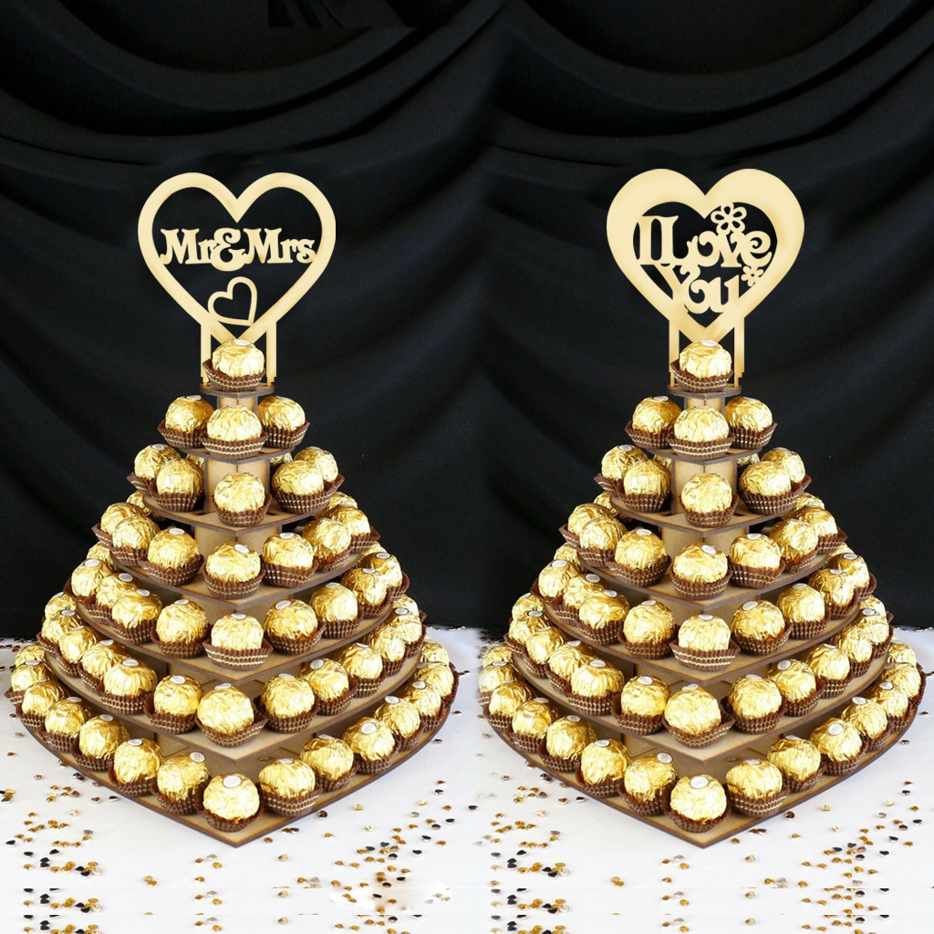 Wedding party decorations diy wood 7 layer wooden cake stand 3D heart shape Chocolate display stand for wedding decorations