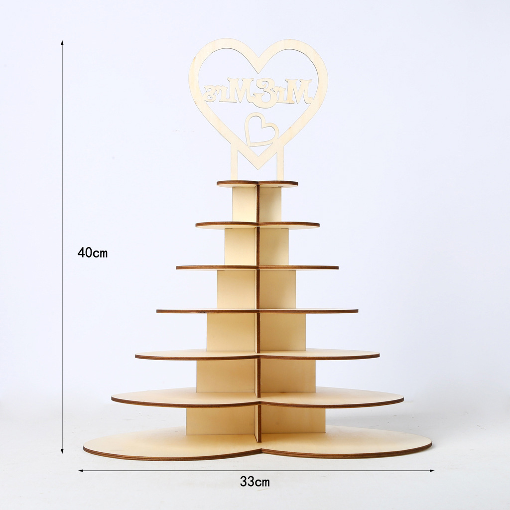 Wedding party decorations diy wood 7 layer wooden cake stand 3D heart shape Chocolate display stand for wedding decorations