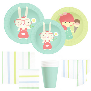 CIVI Birthday Party Paper Plates Custom Printed Disposable Paper Plates Cute Animal Theme Paper Dinnerware Set