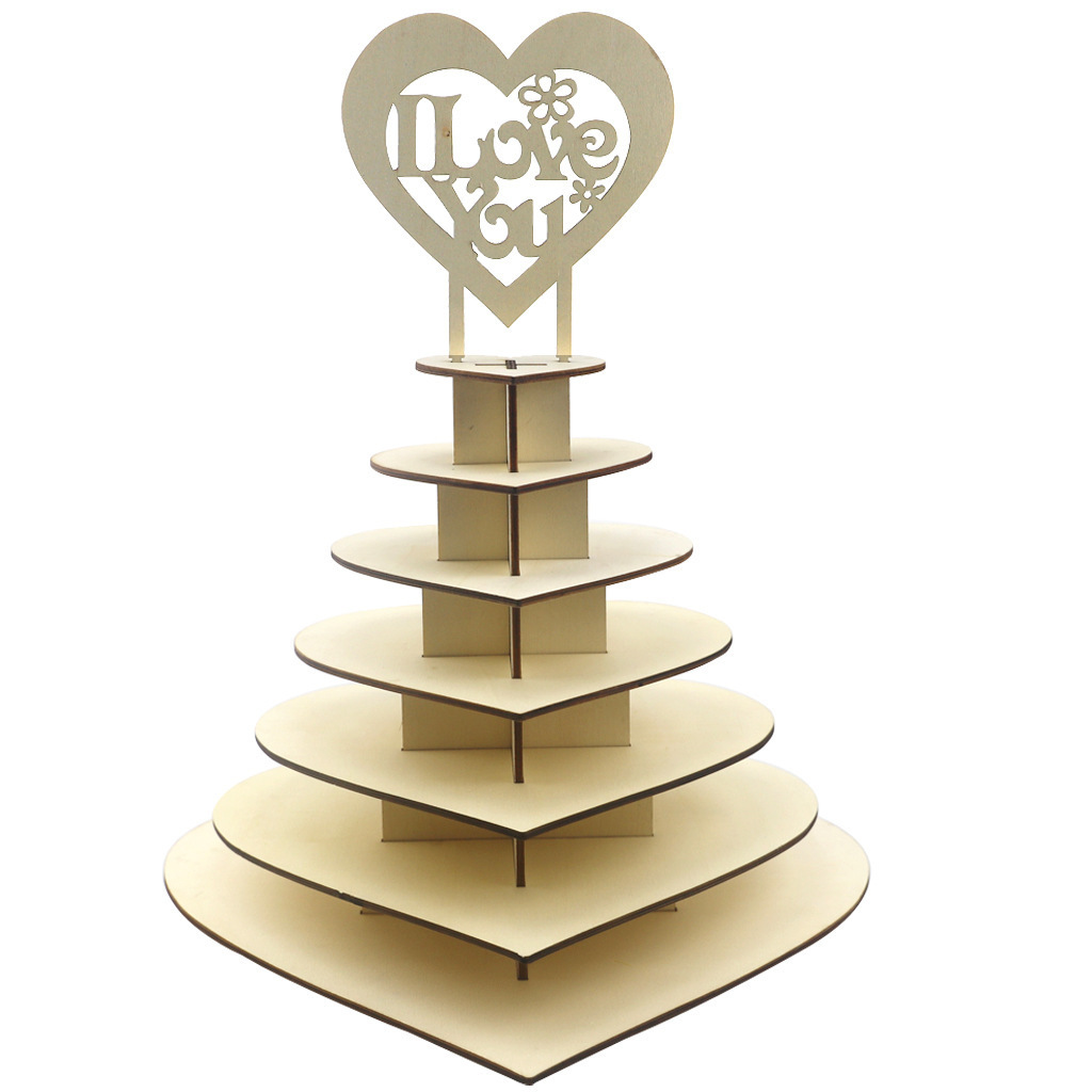 Wedding party decorations diy wood 7 layer wooden cake stand 3D heart shape Chocolate display stand for wedding decorations