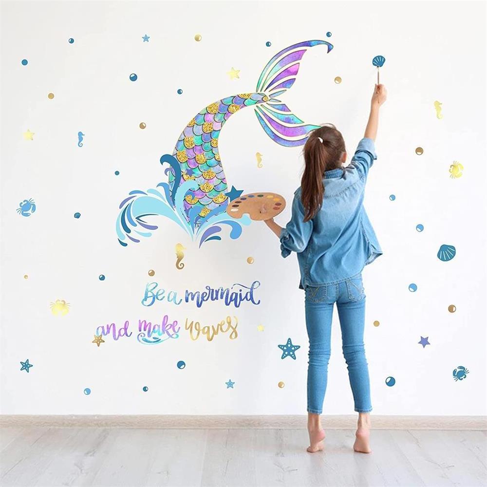 Lovely Mermaid Princess Series Wall Stickers For Kids Room Children Bedroom Wall Decals Girl Cute Mermaid Poster Mural