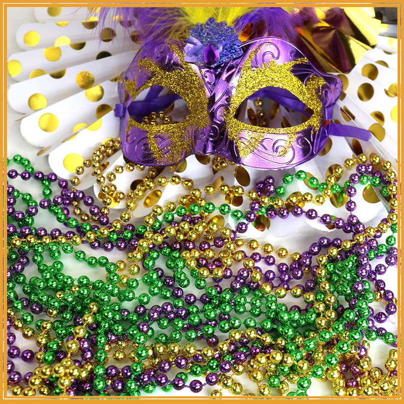 CIVI Mardi Gras Beads Bulk Purple Green Gold Beaded Necklace Mardi Gras Throw Beads Party Supplies