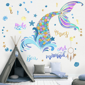 Lovely Mermaid Princess Series Wall Stickers For Kids Room Children Bedroom Wall Decals Girl Cute Mermaid Poster Mural