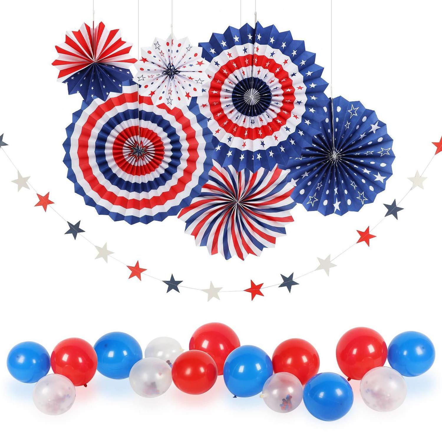 USA Independence Day party decorations set Paper flower fan star garland Fourth of July wall decoration for  the National Day