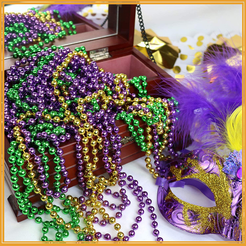 CIVI Mardi Gras Beads Bulk Purple Green Gold Beaded Necklace Mardi Gras Throw Beads Party Supplies