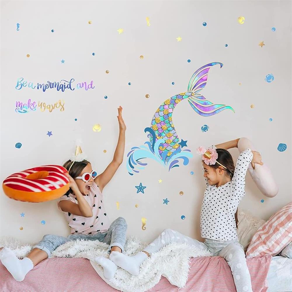 Lovely Mermaid Princess Series Wall Stickers For Kids Room Children Bedroom Wall Decals Girl Cute Mermaid Poster Mural