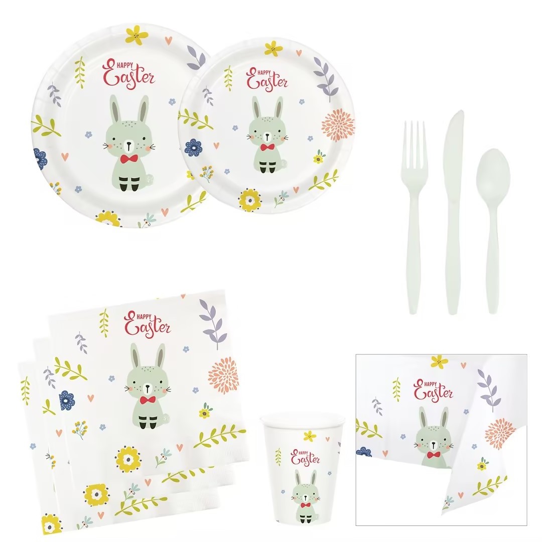 CIVI Kids Paper Cups and Plates Baby Boy Little White Rabbit Theme Paper Plates Decorations for Events Party Supplies