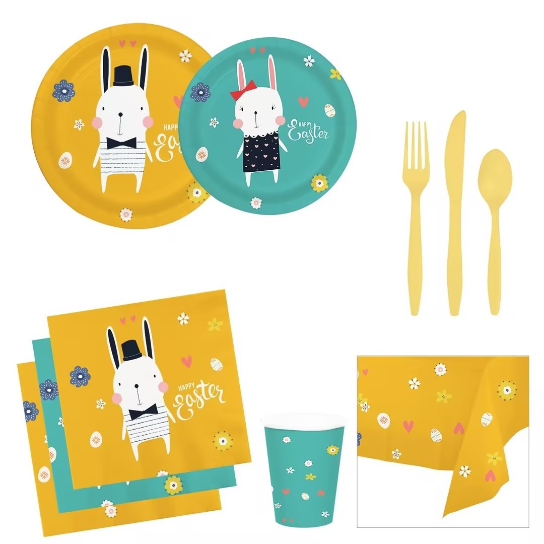 CIVI Kids Paper Cups and Plates Baby Boy Little White Rabbit Theme Paper Plates Decorations for Events Party Supplies