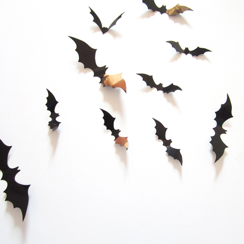 Halloween decorations stickers 3D bat and spider Bar KTV haunted house decorative 12pcs/set PVC wall stickers