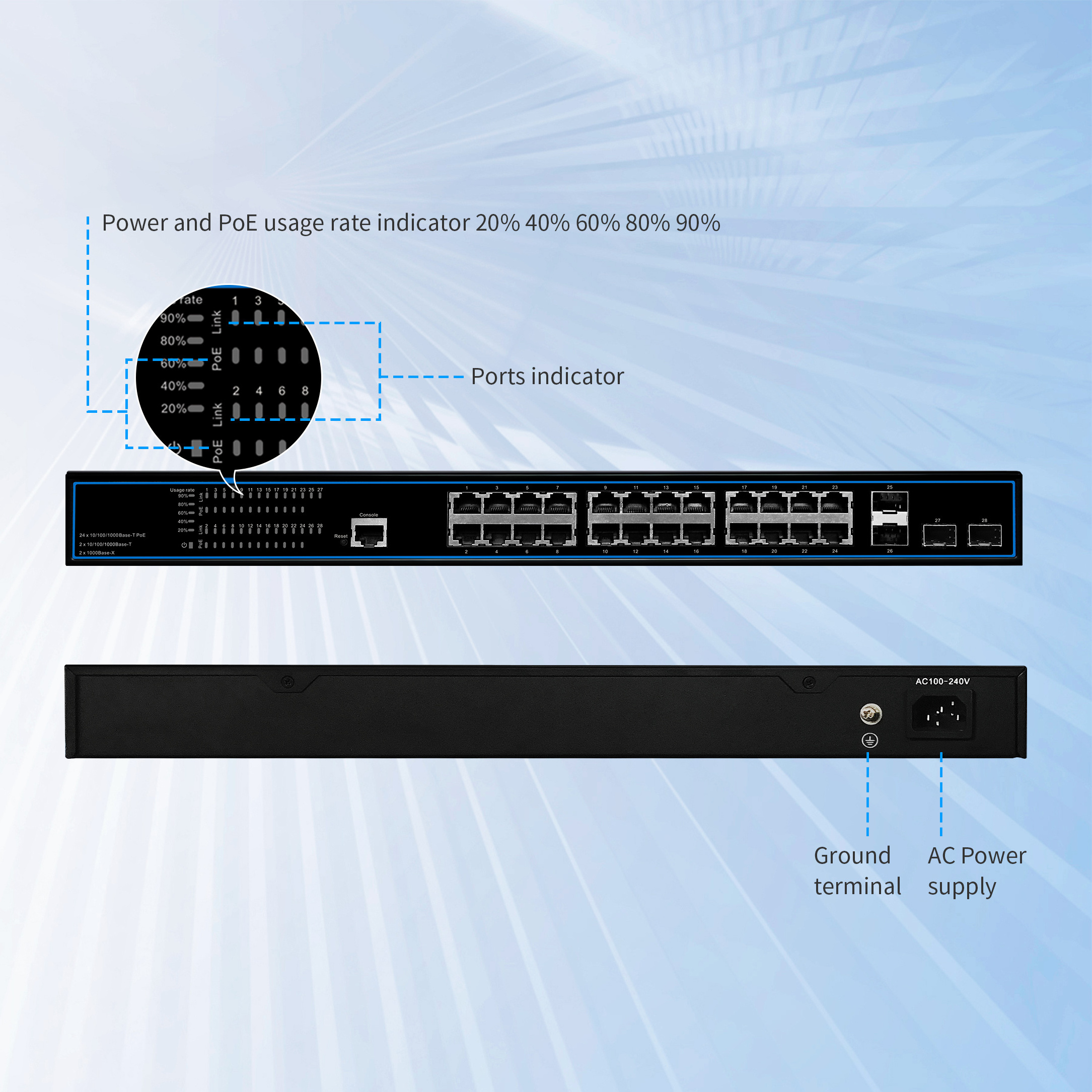 Full Gigabit L2 Managed Switch 8 16 24  28 52 Port 1000mbps 400W Managed Network Switch Support QOS VLAN MSTP+POE switch