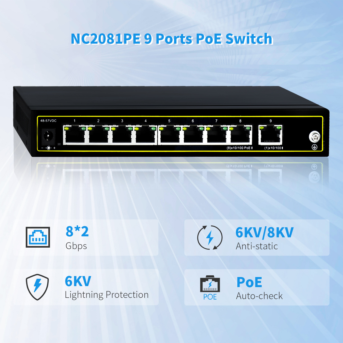 RJ45 8 port Industrial network ethernet switch Unmanaged 10/100/1000M Ethernet poe fiber Switch 120w standard AF/AT POE 30w