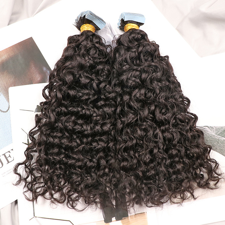 single donor raw burmese curly hair extensions tape ins Cambodian Curly tape in hair extensions 100 human hair