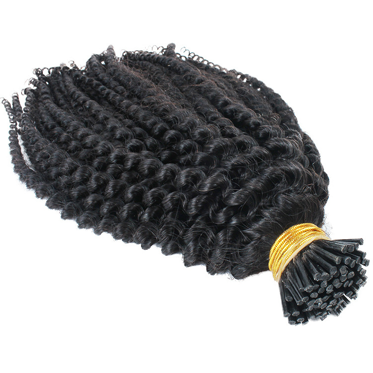 Wholesale 4A 4B 4C Kinky curly itip human Hair Extension Micro link I Tip curly Hair Extensions For Black Women