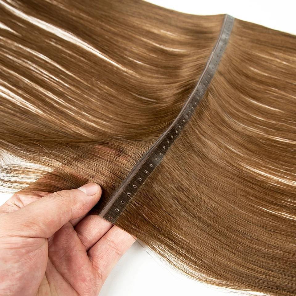 Invisible Beaded And Looped Wefts Double Weft PU Skin Tape Micro Link Beaded Weft Hair Extensions