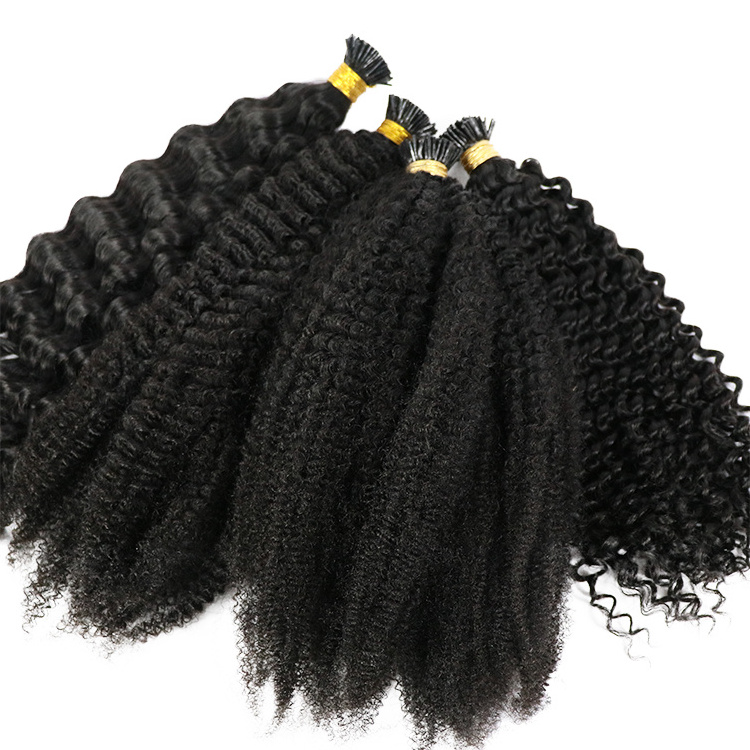 Wholesale 4A 4B 4C Kinky curly itip human Hair Extension Micro link I Tip curly Hair Extensions For Black Women