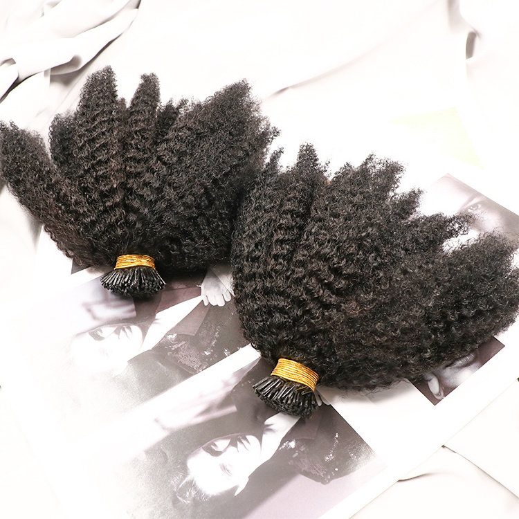 Wholesale 4A 4B 4C Kinky curly itip human Hair Extension Micro link I Tip curly Hair Extensions For Black Women