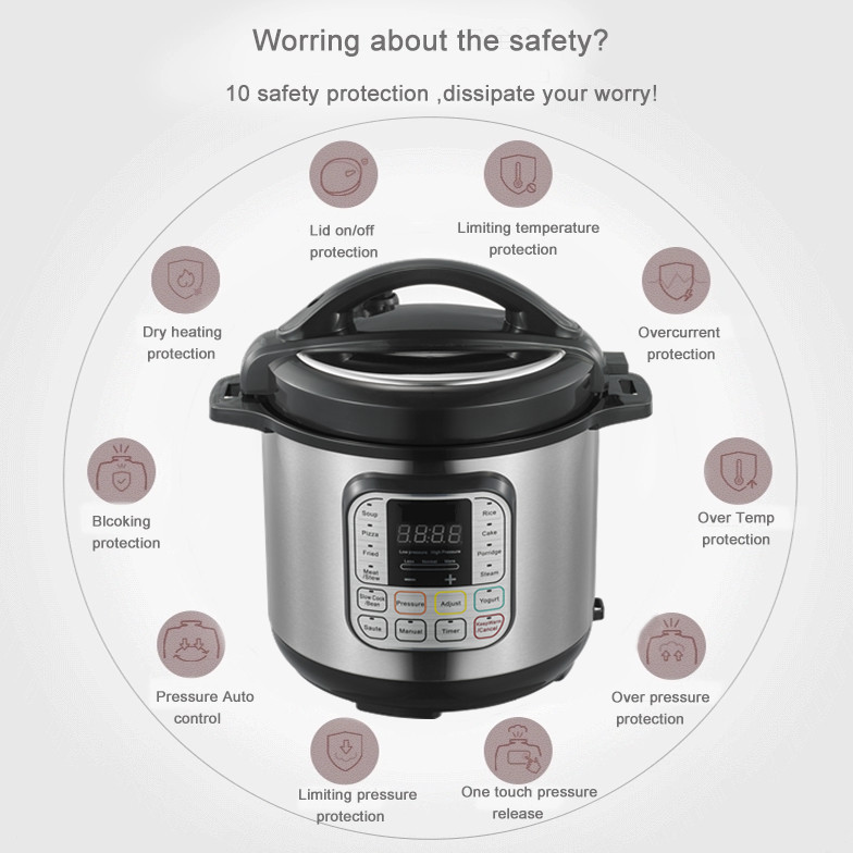 6L Stainless Steel 10 In 1 Multifunctional Silver Crest Pressure Cooker Smart LCD Home Digital Electric Rice Cooker