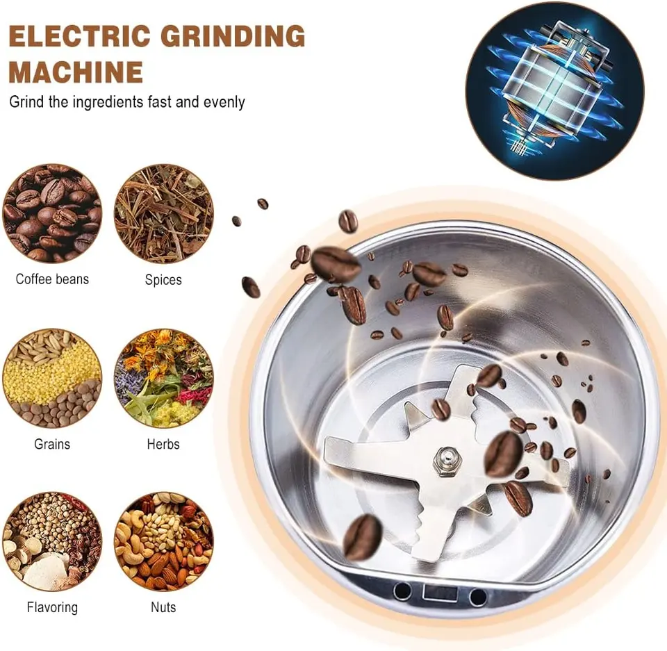 One-touch Push-Button Portable Spice Herb Peanut Grains Beans Coffee Electric Grinder