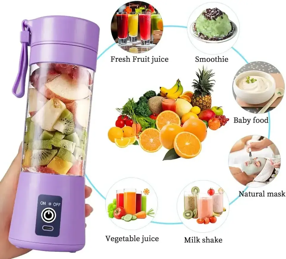 Electric Mini Bottle Blender Home Usb 6 Blades Fruit Juicer Cup Machine Rechargeable Wireless Portable Blenders