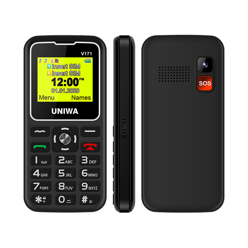 UNIWA V171 Big Font Big Button SOS Charging Dock Dual SIM Flashlight CellPhone for Elderly Feature Phone