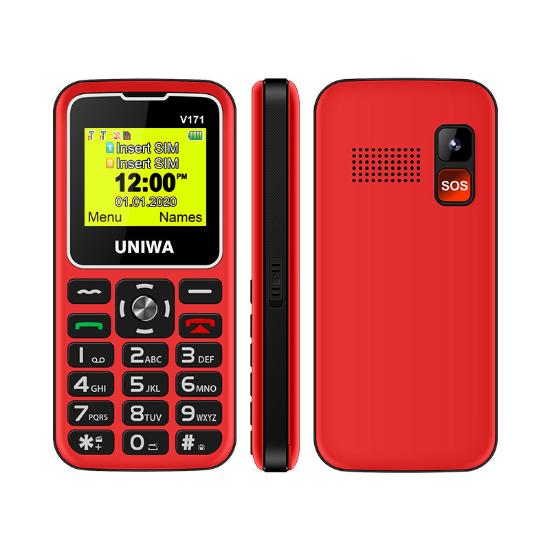 UNIWA V171 Big Font Big Button SOS Charging Dock Dual SIM Flashlight CellPhone for Elderly Feature Phone