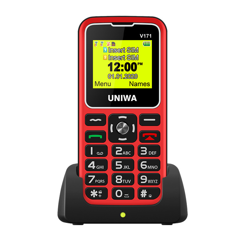 UNIWA V171 Big Font Big Button SOS Charging Dock Dual SIM Flashlight CellPhone Feature Phone