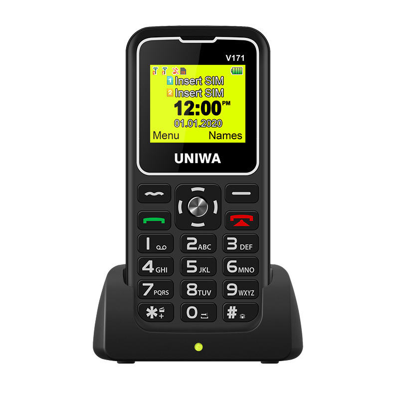 UNIWA V171 Big Font Big Button SOS Charging Dock Dual SIM Flashlight Mobile Phone for Elderly Feature Phone