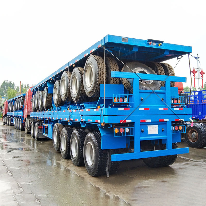 Chinese New Used 3 axles 60 Tons 80 /100 Ton Flatbed Trailer Flat Bed Semi Trailer For Sale