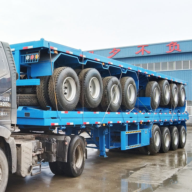 Chinese New Used 3 axles 60 Tons 80 /100 Ton Flatbed Trailer Flat Bed Semi Trailer For Sale