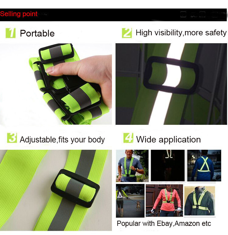 Wholesale Adjustable Night Running Reflector Belt Hiking Cycling Bicycle Riding Security Safety Running Reflective Vest