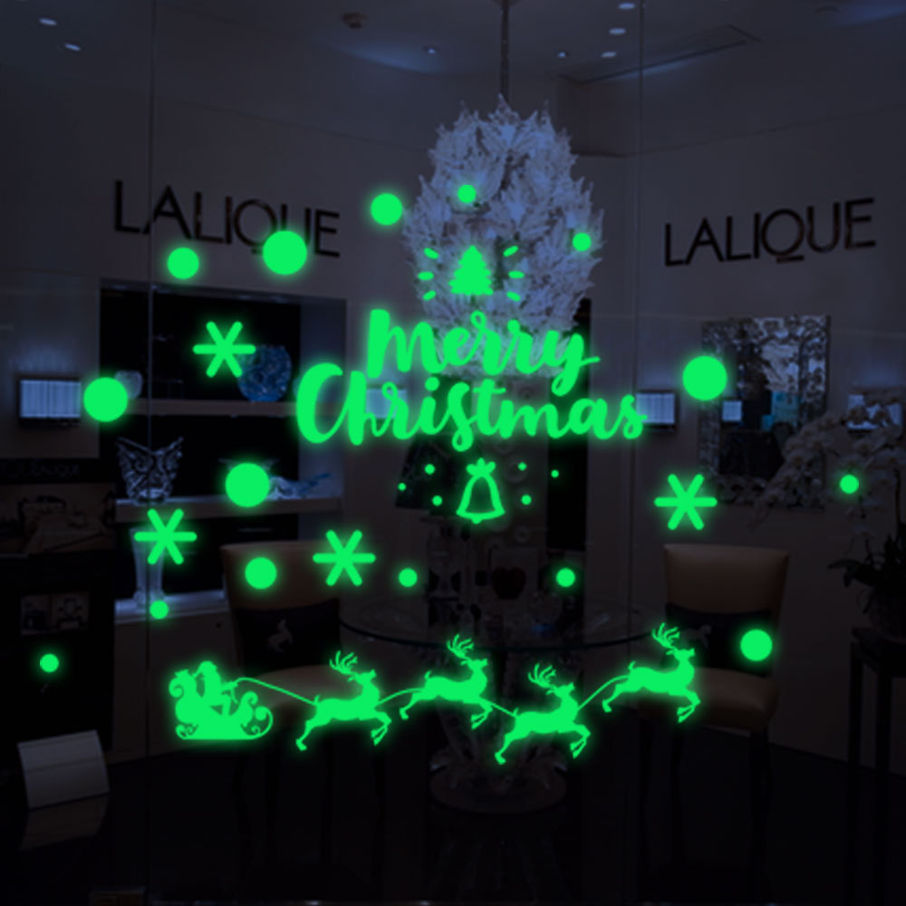 Hot Sale Luminous Christmas Elements  Fawn Snowman Snowman Pine Tree Wall Fluorescent Sticker For Window/Wall/Decoration