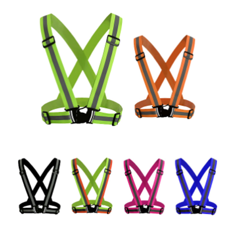 Hi vis adjustable good stretch fluorescent green 5cm width flexible reflective running gear belt vest strap