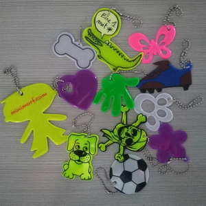 Colorful high visibility reflective PVC keychain tag metal reflection keychain for decoration on kid's bags