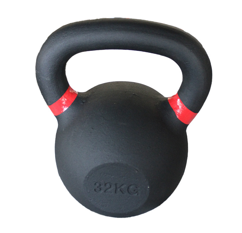 Color-coded Rings Cast Iron Powder Coated Fitness Kettlebell With Wide Handles & Flat Bottoms