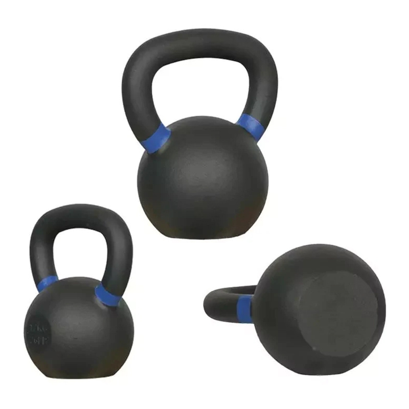 Color-coded Rings Cast Iron Powder Coated Fitness Kettlebell With Wide Handles & Flat Bottoms