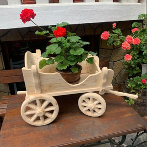 Flower Pot Wooden Cart Flower Pot Wheelbarrow Planter Wooden Wagon Planter Outdoor Garden Plant Planter