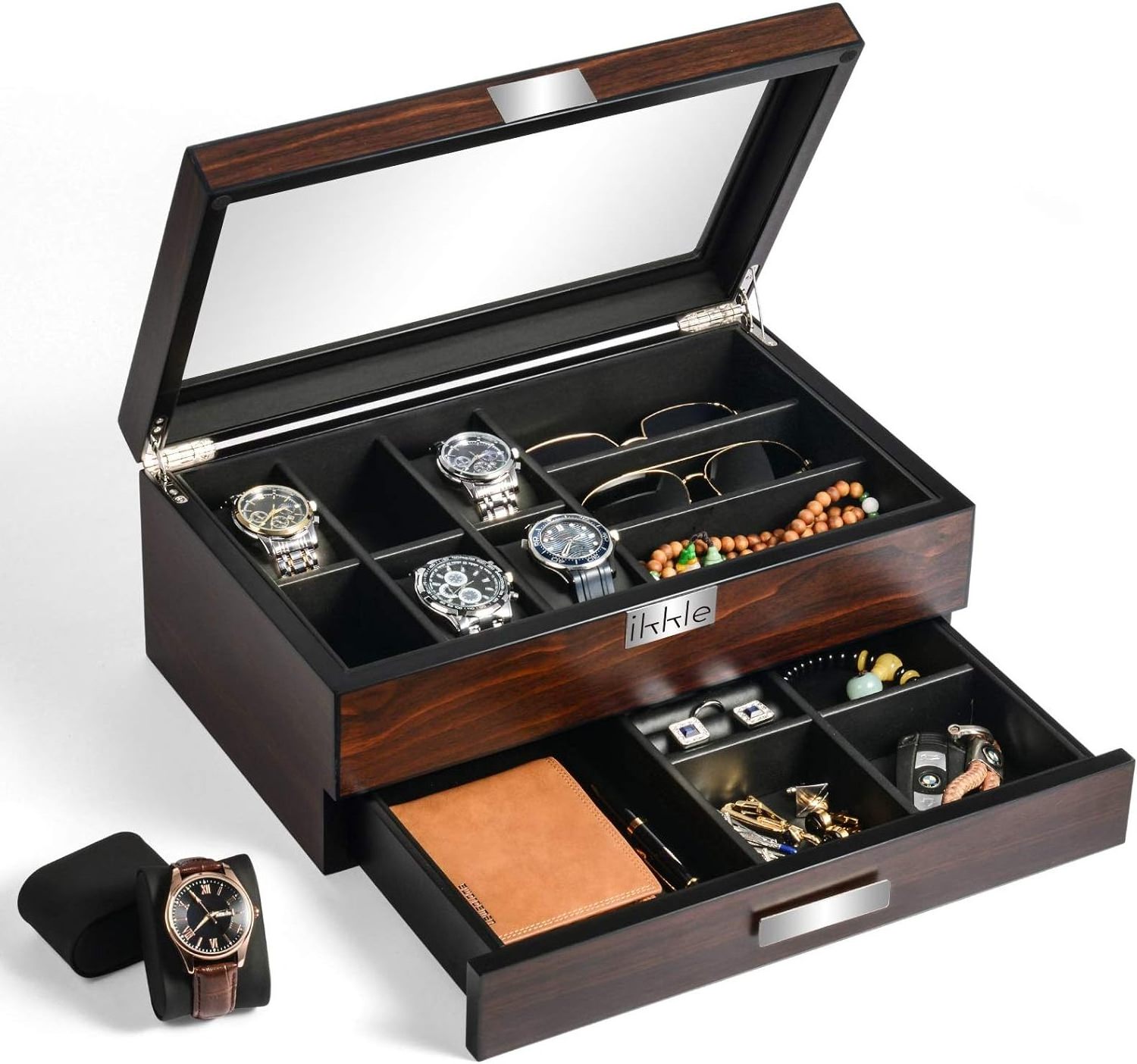 Watch Box Organizer for Men Multipurpose Jewelry Organizer for Sunglasses, Rings, Bracelet,