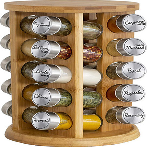 Bamboo 20 Jar Spice Rack Tower Organizer for Kitchen Spices and Seasonings Rotating seasoning rack