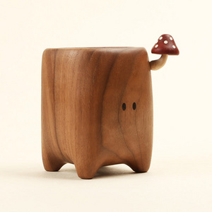 Hot sale Wooden Cartoon Holder with Mushroom Wooden Desktop Pen Pencil Holder Stand  Table Kitchen organizer